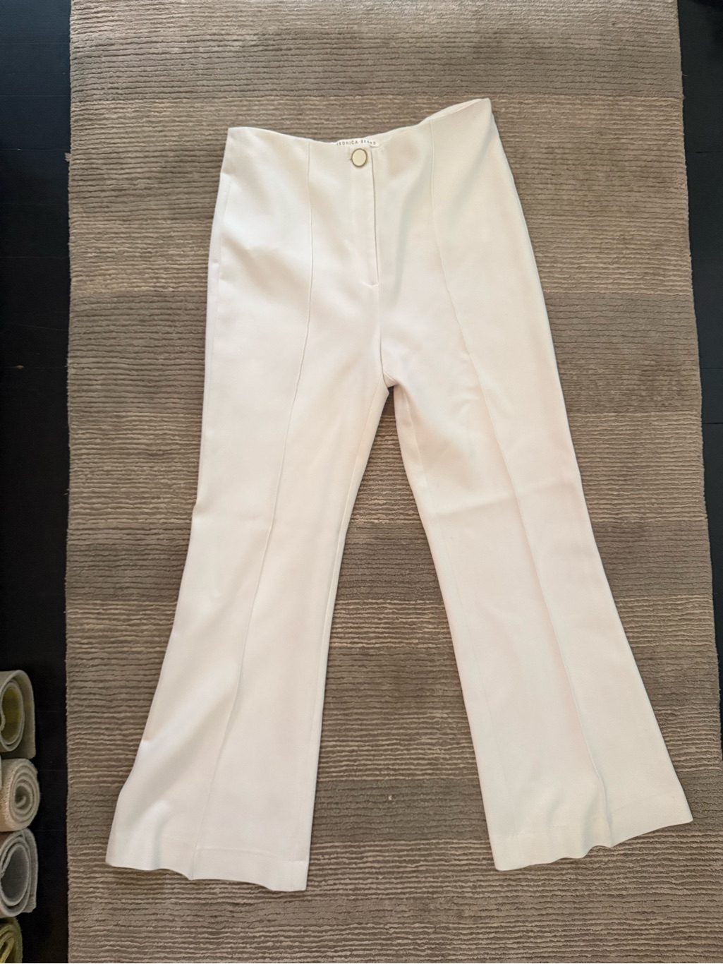 Veronica Beard High-Waist Cream Flare Pants Euc Knit Opaque